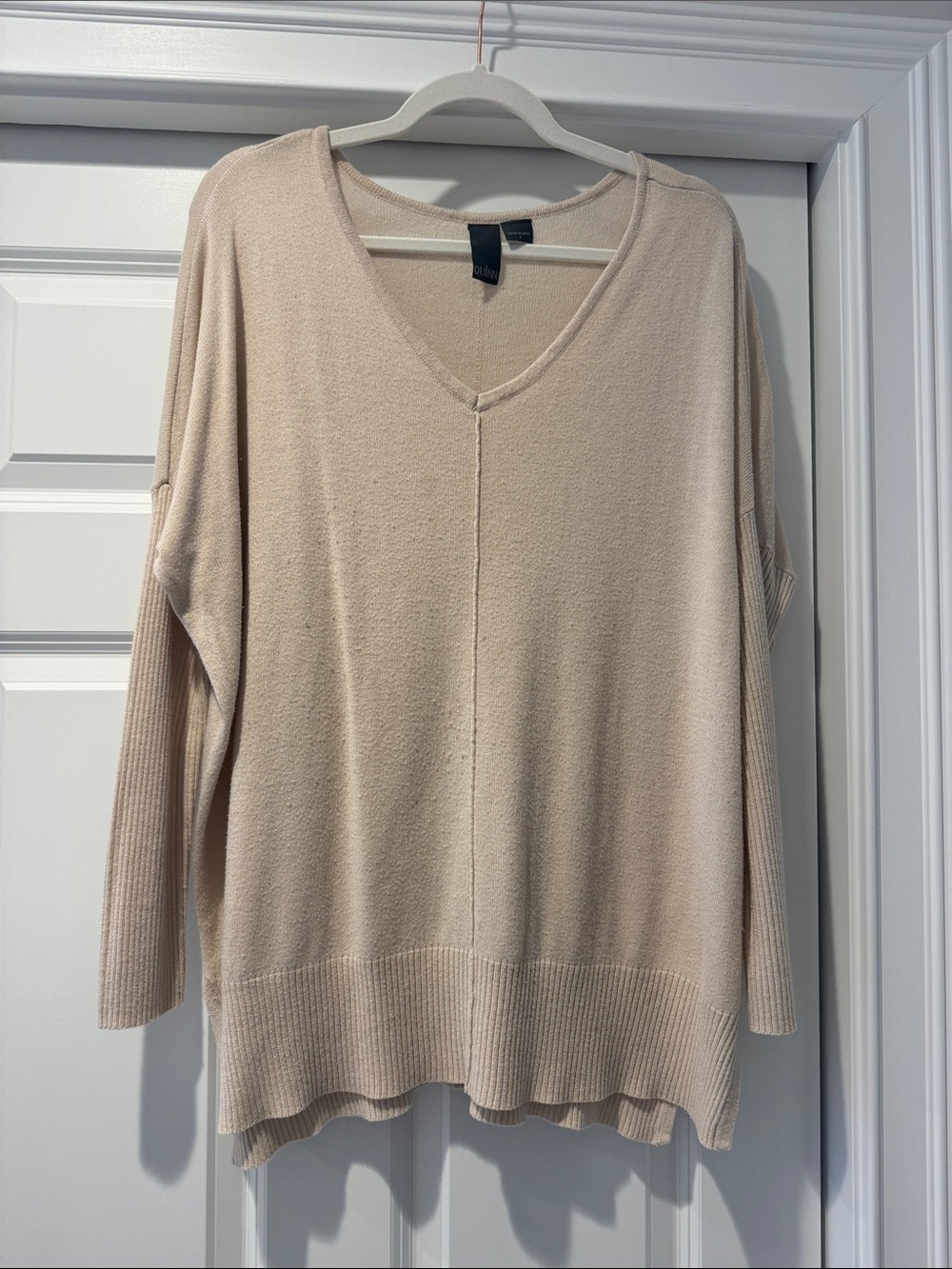 Quinn Soft V-Neck Oversized Sweater in Light Beige